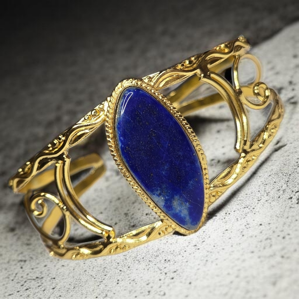 18k Gold Plated Romantic Lapis Lazuli Garden Vines Bangle Cuff Bracelet